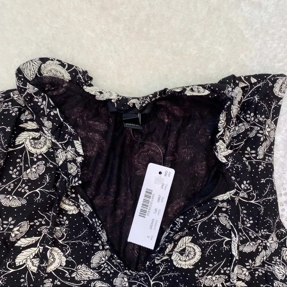 J. Crew Black and White Floral Print V Neck Peplum Top